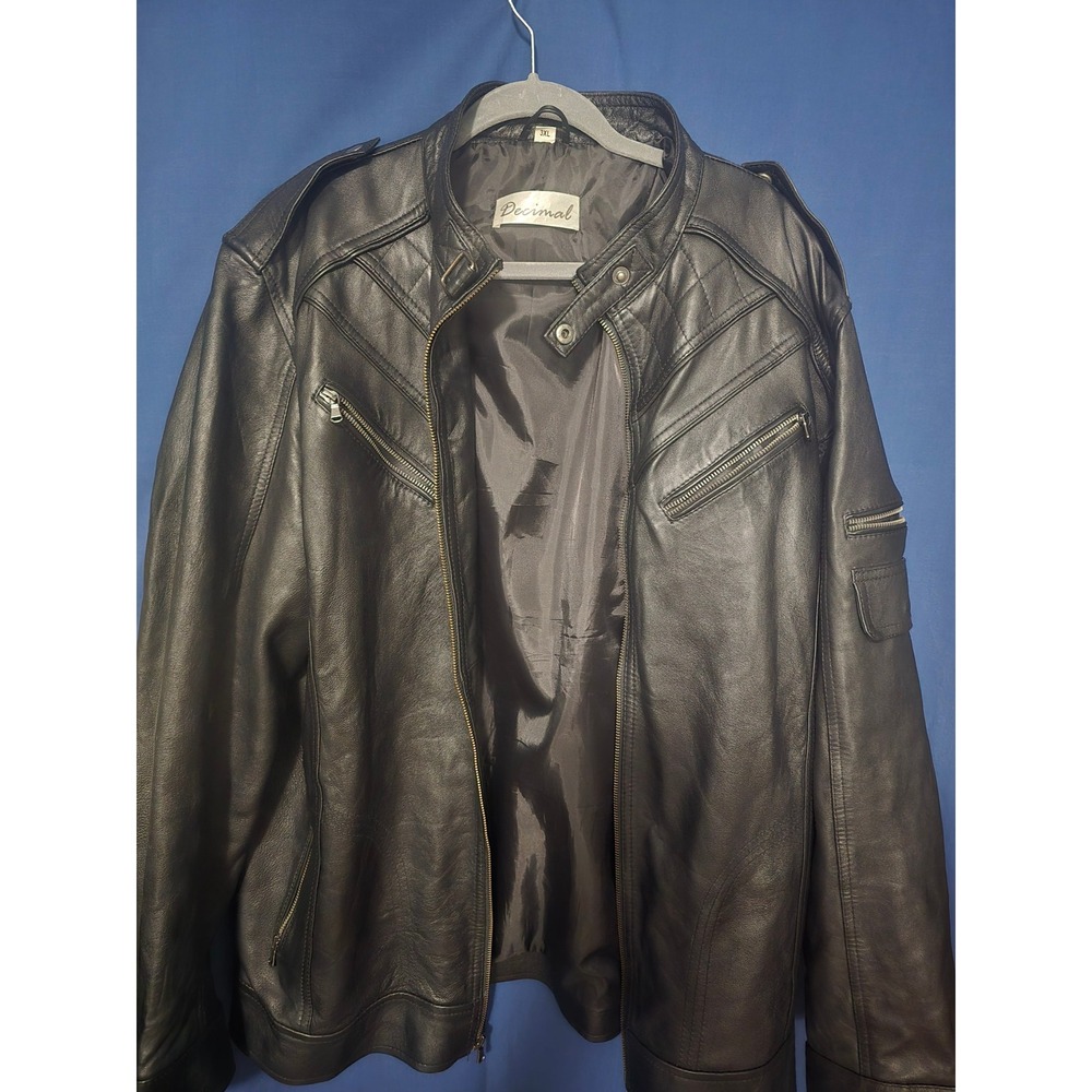 Decimal Mens Black Leather Cafe Racer Biker Jacket Quilted Shoulder 3XL